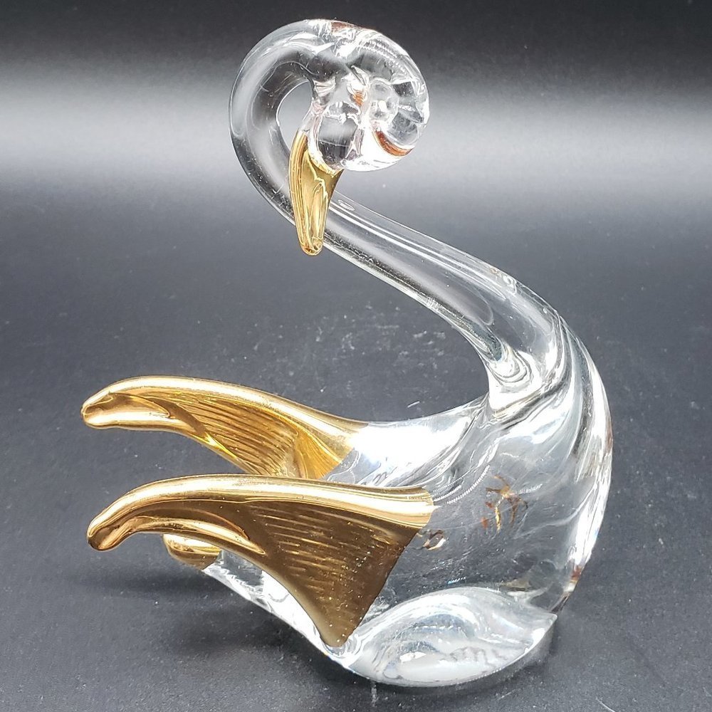 Vintage Murano Glass Swan with Gold Accents